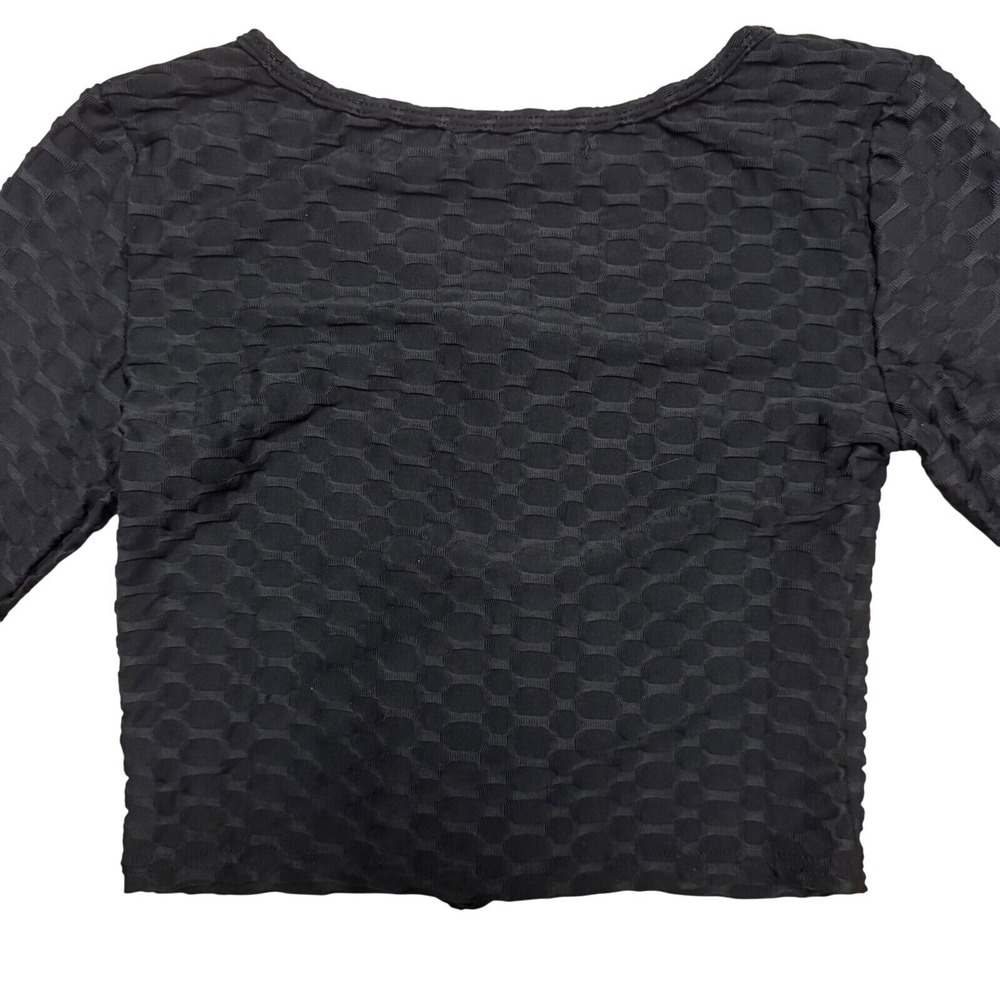 Womens Crop Top Small Cinched Front Adjustable Long Sleeve Textured Streetwear - Picture 3 of 6